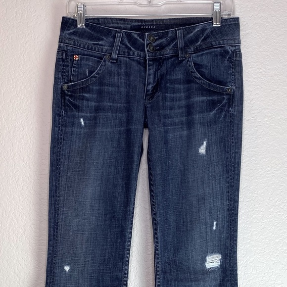 HUDSON JEANS Distressed Signature Flap Pocket Bootcut Jeans Denim Size 26 - Picture 3 of 16